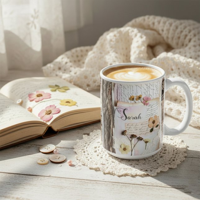 Mug Dentelle Vintage Fleur Pressée Shabby Chic (Créateur téléchargé)