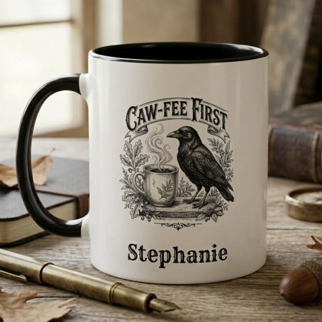 Mug Dépendant à la caféine Drôle Corbeau Gothique Oise (Funny raven coffee mug)
