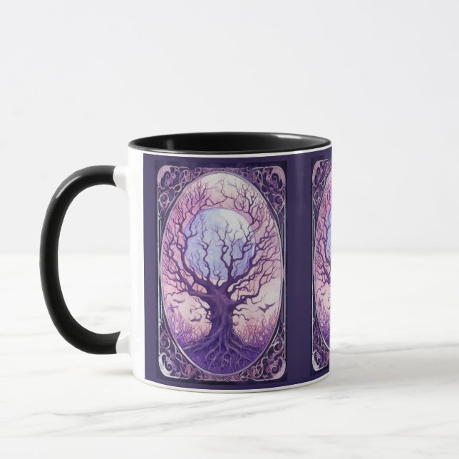 Mug Déplaisant arbre Pleine lune oiseaux violet Hallow (Gauche)