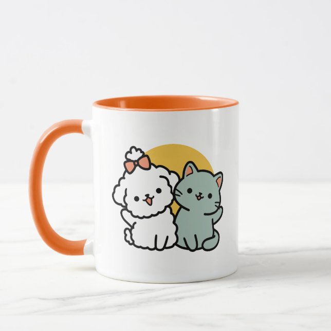Mug Des amis vrais pour toujours | Cute Cat & Chien Du (Gauche)