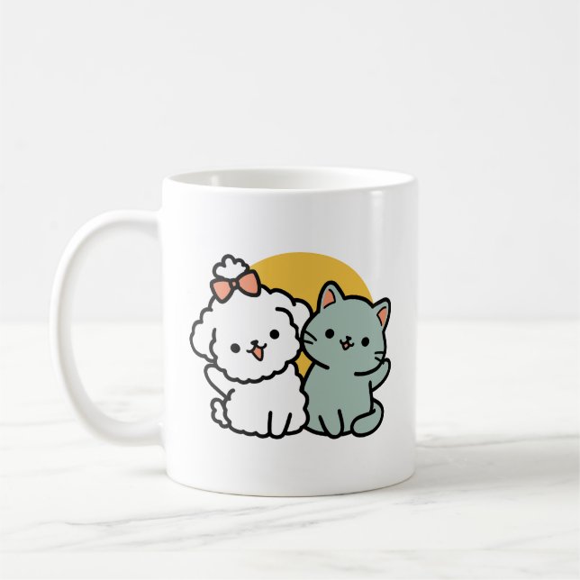 Mug Des amis vrais pour toujours | Cute Cat & Chien Du (Gauche)