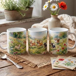 Mug Des Chihuahuas joueurs dans une prairie fleurie