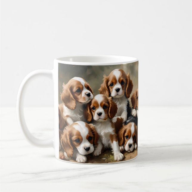 Mug Des Chiots Espagnols Cavaliers Juste Pour Mignonne (Gauche)
