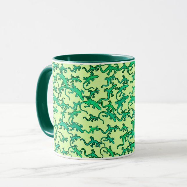 Mug Des lézards verts sur un arrière - plan vert citro (Devant gauche)