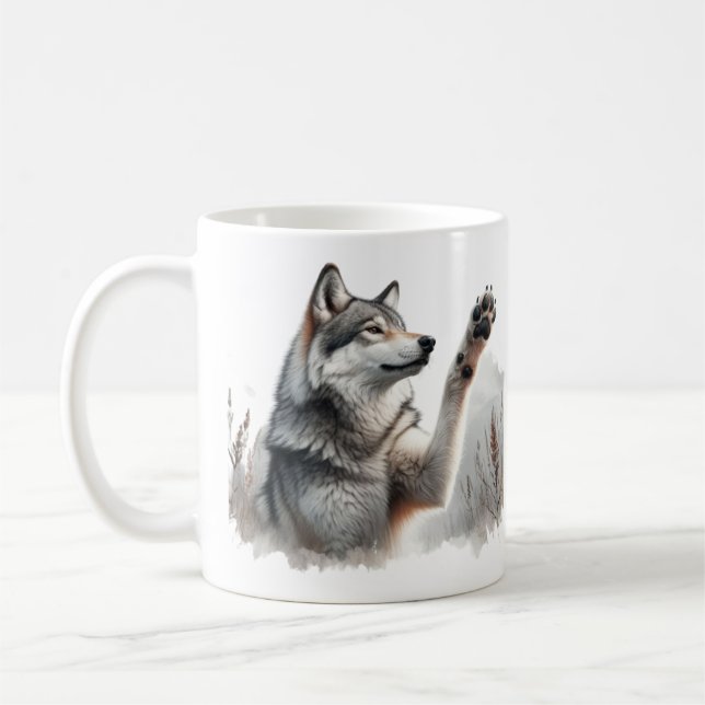 Mug Des pattes de loup gris en aquarelle (Gauche)