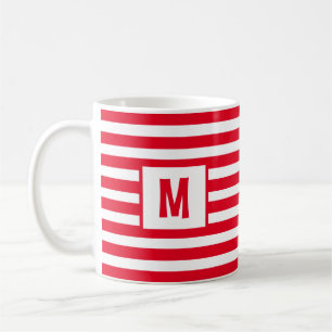 Mug Design à rayures rouge et blanc unique initiale