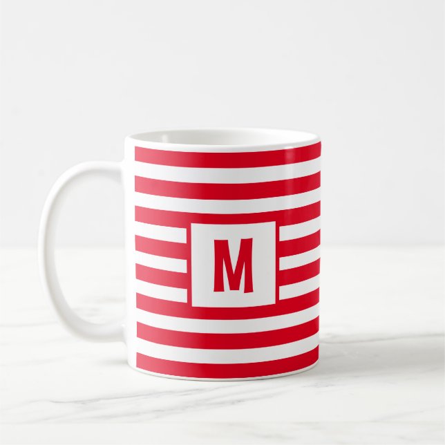 Mug Design à rayures rouge et blanc unique initiale (Gauche)