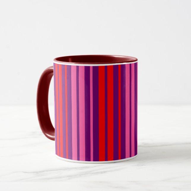 Mug Design à rayures verticales rose violet rouge   (Devant gauche)