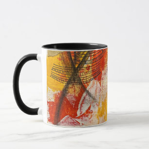 Mug design abstrait rouge, jaune blanc et noir