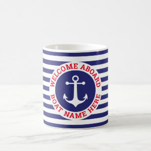 Mug Design Ancre nautique bleu marine avec bande blanc