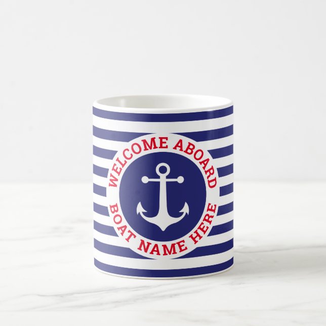 Mug Design Ancre nautique bleu marine avec bande blanc (Centre)