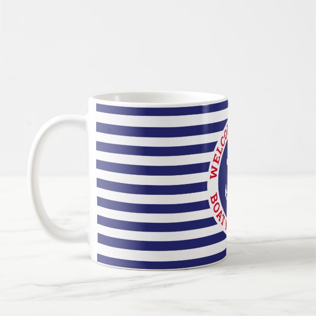 Mug Design Ancre nautique bleu marine avec bande blanc (Gauche)
