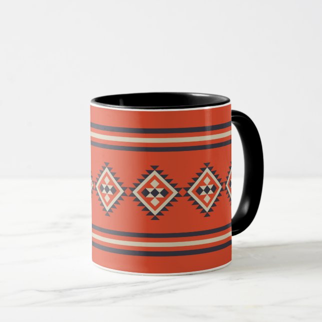 Mug Design aztèque dans les tons orange, beige et bleu (Devant droit)