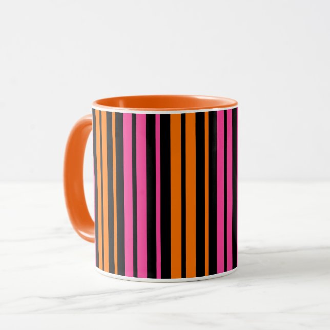 Mug Design bandes verticales orange rose noir   (Devant gauche)