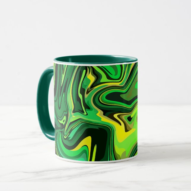 Mug Design d'art Abstrait vert et jaune fluide (Devant gauche)