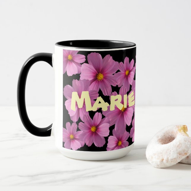 Mug Design de fleurs de cosmos pourpre sur un Arrière  (Avec donut)