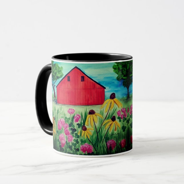 Mug Design de la grange à fleurs de printemps peint à  (Devant gauche)