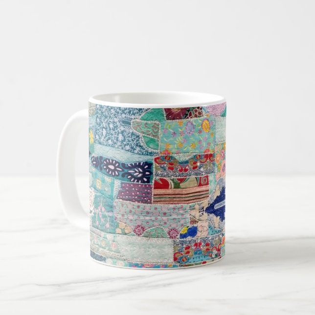 Mug Design de tapisserie Aqua et Blue Quilt (Devant gauche)