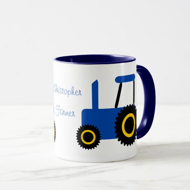 Mug Design de tracteur bleu personnalisé (Devant droit)