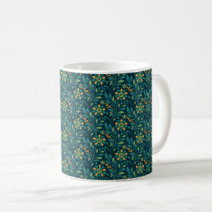 Mug Design élégant à motif floral jaune et sarcelle
