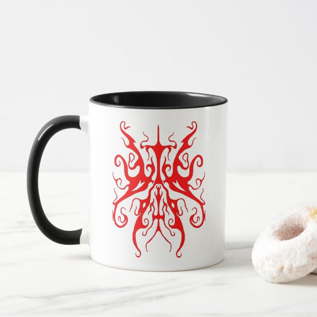 Mug Design élégant de tatouage tribal - rouge (Avec donut)