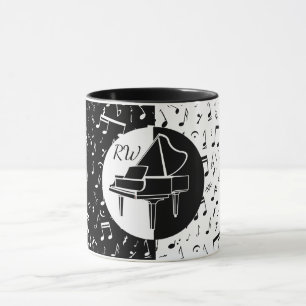 Mug Design élégant noir et blanc Piano et design music