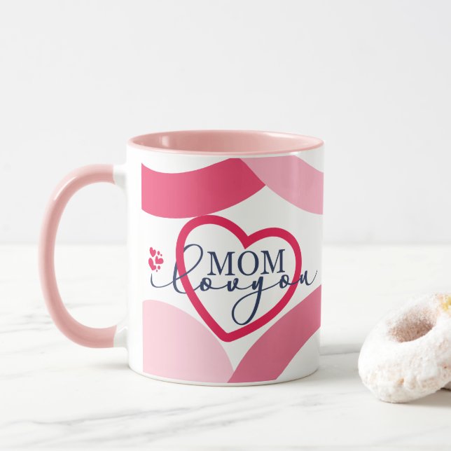 Mug Design élégant Texte Maman Je t'aime Avec Carbone  (Avec donut)