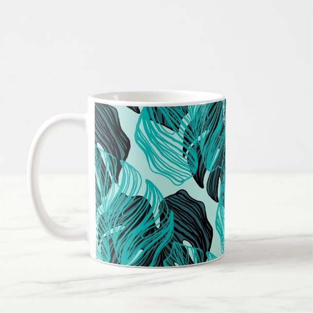 Mug Design feuille de palmiers tropicaux vert. (Gauche)