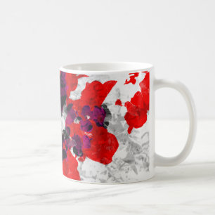 Mug Design floral Abstrait - rouge et violet sur blanc