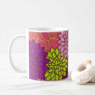 Mug Design floral gras en vert citron, rose, violet