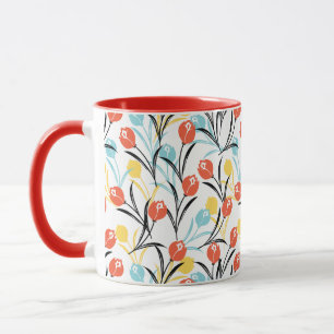 Mug Design floral Motif de Tulipe en blanc