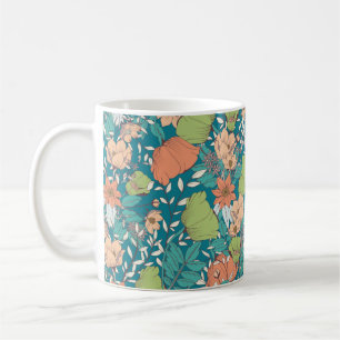 Mug Design motif sans couture avec fleurs dessinées à