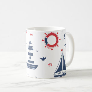 Mug Design nautique bleu, blanc et rouge