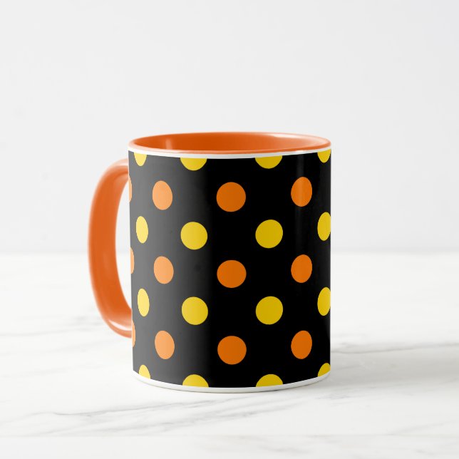 Mug Design Orange Jaune Sur Points noirs  (Devant gauche)