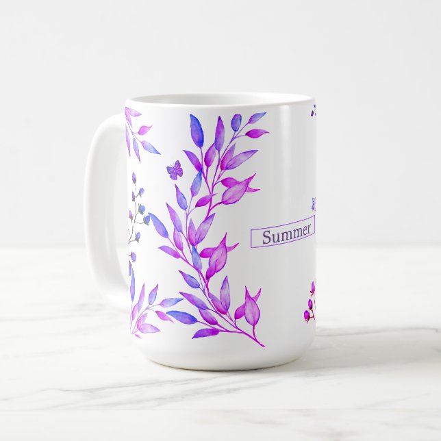 Mug Design original de fleurs et branches violettes (Devant gauche)