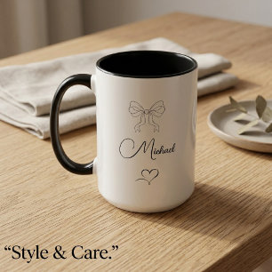 Mug Design Personnalisé Élégant Ruban & Cœur
