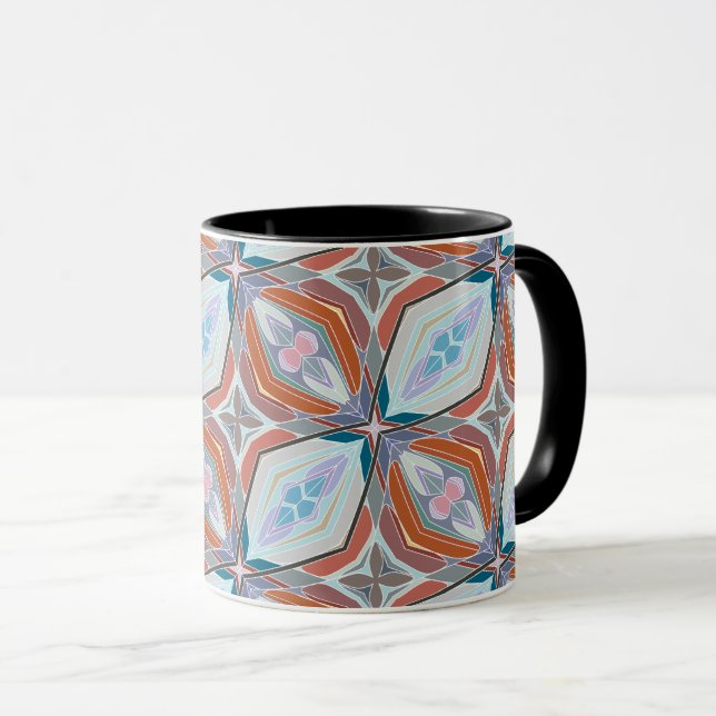 Mug Design unique en rouille, sarcelle, bleu clair et  (Devant droit)