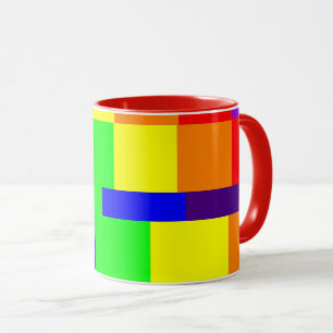 Mug designs géométriques multicolores.