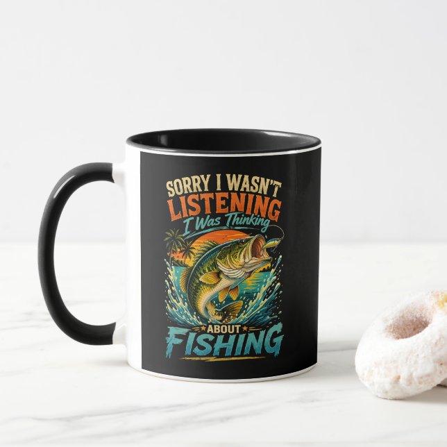 Mug Désolé, je pensais à la pêche (Avec donut)