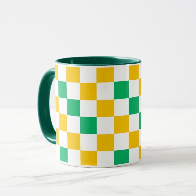 Mug Dessin à carreaux jaune blanc vert (Devant gauche)