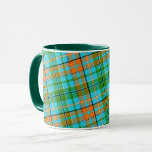 Mug Dessin à carreaux tartan bleu orange vert