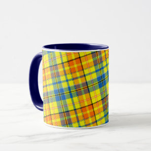 Mug Dessin à carreaux tartan jaune orange bleu 