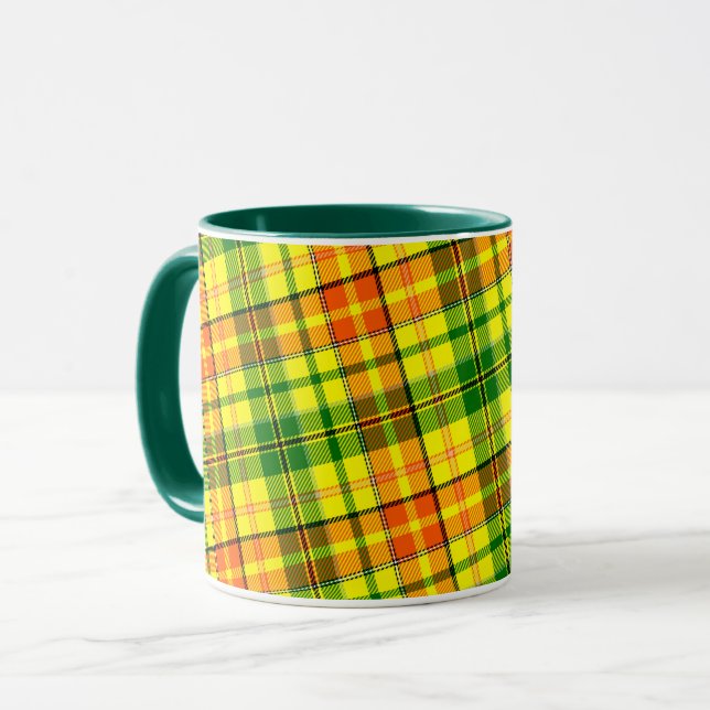 Mug Dessin à carreaux tartan jaune orange vert (Devant gauche)