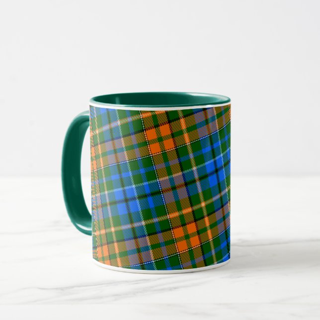 Mug Dessin à carreaux tartan vert orange bleu  (Devant gauche)