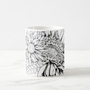 Mug Dessin à la ligne noire de chrysanthème avec votre