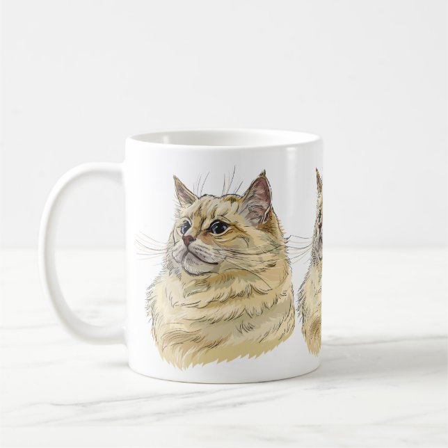 Mug Dessin à la main drôle fluffy Ragdoll chat (Gauche)