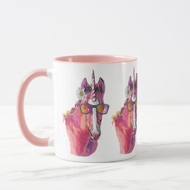 Mug Dessin à la main - Unicorne rose (Gauche)