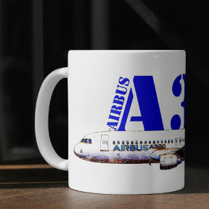 Mug Dessin à l'aquarelle Profil de l'avion Airbus A320