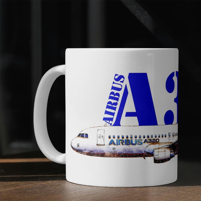 Mug Dessin à l'aquarelle Profil de l'avion Airbus A320 (Airbus A320 Aircraft Watercolor drawing Profile. Coffee Mug)