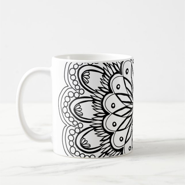 Mug Dessin à main de mandala de fleurs (Gauche)